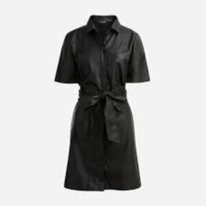 J. Crew Button Up Short Sleeve Faux Leather Mini Dress Black Medium